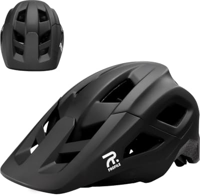 FROFILE Mountain Bike Helmet for Adult - Pinch-Free Magnetic Buckle, Black, CPSC Certificated MTB Bicycle Helmets with Detachable Visor for Men & Women