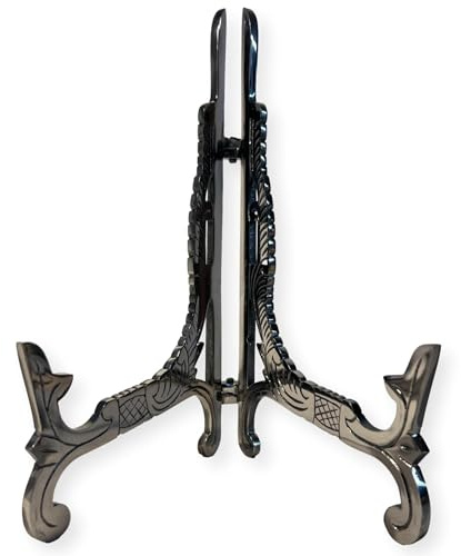 Large 10 inch Metal Easel Antique Nickel Finish | Plate holder | Display stand | Metal Frame Holders for Photo Pictures Decorative Plate Dish | 25cm (H) x 15cm (Deep) | Picture Easel |Wedding tables