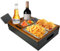 Wooden Couch Butler with Snack Bowls Made of Food-Grade Stainless Steel, Couch Bar Snack Box Wine Glass Holder, Rectangular, Couch Butler with Stainless Steel Snack Bowls