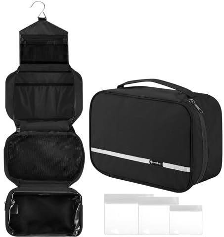 homchen Hängende Toilettentasche Travel Kit für Männer Frauen, Upgrade Große Kapazität Waschtasche Make-up Tasche mit 4 Fächern, Faltbare Kompakte Größe (Schwarz)