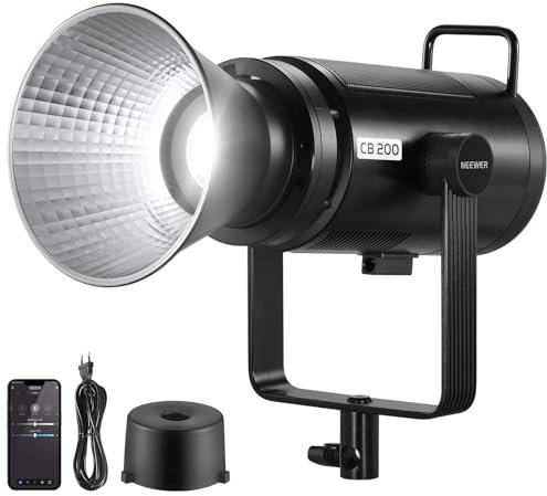 NEEWER CB200 210W Videoleuchte LED Videolicht mit 2,4G/APP Steuerung 5600K Tageslicht COB Dauerlicht für Fotografie mit 98500Lux/m, CRI97+/TLCI97+, 9 Szenen, PWM Dimmung, Studio Licht mit Bowens Mount