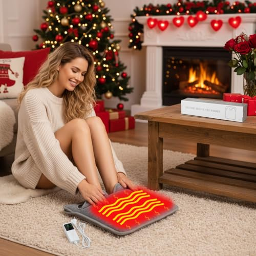 Scaldapiedi 40x40, Scaldapiedi Elettrico, Accogliente Con 9 Livelli Di Calore, 4 Timer, Lavabile, Cuscino A Riscaldamento Rapido Per Piedi, Schiena E Tutto Il Corpo, Unisex (Grigio)