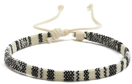 TRIPLE K&S Surfer armband Herren & Damen • 100% Wasserfest & Handmade • Perlen-Armband Boho Stoff-Armband • Hippie Sommer Strand-Schmuck (White & Black Stripes)