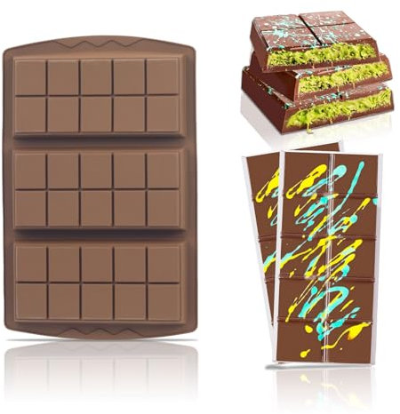 Cosmeria Silikon Schokoladenform Tief, für 3 Stück Dubai Pistazien Schokolade, Antihaft Große Form für Süßigkeiten und Schokoriegel, BPA-frei, Lebensmittelecht