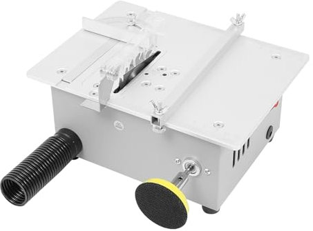 Sierra circular de mesa pequeña, 240 W, mini sierra circular de mesa con 4 hojas de sierra y manguera de extracción, 5000 rpm, multifuncional, portátil, mini sierra circular para metal, madera,