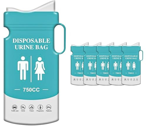 Jimkply Pack of 6 Disposable Urine Bags with Suction Gel (750 ml), Portable Urinal for On the Go with Handle, Emergency Toilets for Men, Women and Children, for Car, Camping, Traffic Jam, Outdoor