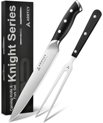 Carving Knife Set - Arrtcy 2 PCS Carving Knife and Fork for Turkey, BBQ - Razor Sharp German Stainless Steel Carving Set with Ergonomic Handle - Full Tang For Meat, Brisket