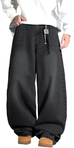 Zewool Jean décontracté Homme Style Baggy Y2K Hip Hop Street Pantalon Denim à Jambe Large Coupe Ample Long Oversized et relaxé Tendance 2000s extrême liberté de Mouvement,E10 Noir,XS