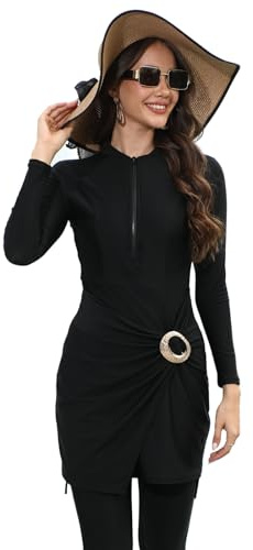seafanny Women's Modest Muslim Swimsuit - Long Sleeve Full Body Swimdress with Matching Cap Burkini