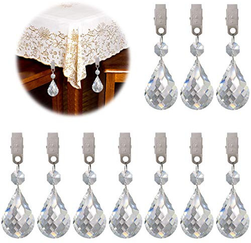 Keadic 10Pcs Cucurbit Christmas Tablecloth Weights Crystal Glass Teardrop Prisms Pendant Tablecloth Weights Kit, Crystal Chandelier Pendants Parts Beads Perfect for Home Decoration