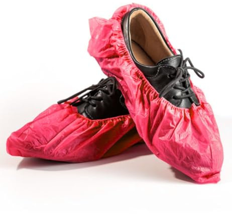 Farbige-Überschuhe, CPE Einwegüberschuh, Einweg-Überziehschuhe, Op-Schuhüberzieher, Galosche, wasserdicht, Farbe:rot - 100 Stück, Größe:extra stark - 40my