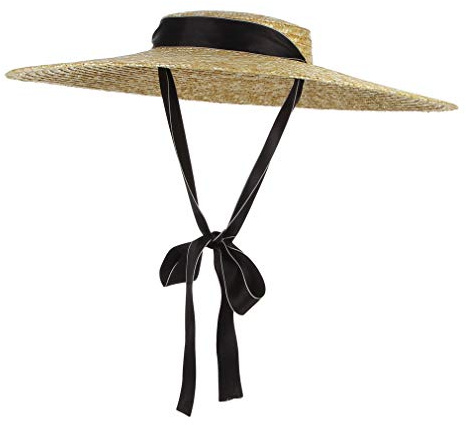 Jelord Sombrero de Panama - Canotiers para Mujer - Pamela de Paja Natural - Sombrero Playa Mujer Plegable - con ala Grande Verano