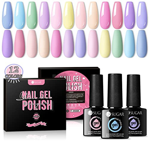 UR SUGAR 7,5ML Smalto Semipermanente Kit Semipermanente Macaron Caramella Unghie Smalti Gel Colori per Unghie Primavera Tema 12PCS Principianti Kit