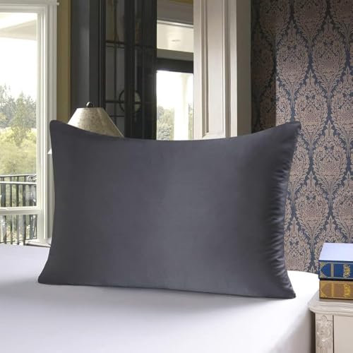 townssilk Kissenbezug, beidseitig aus 100 % 19-Momme-Seide, 50 x 60 cm, mit verstecktem Reißverschluss, Dunkelgrau