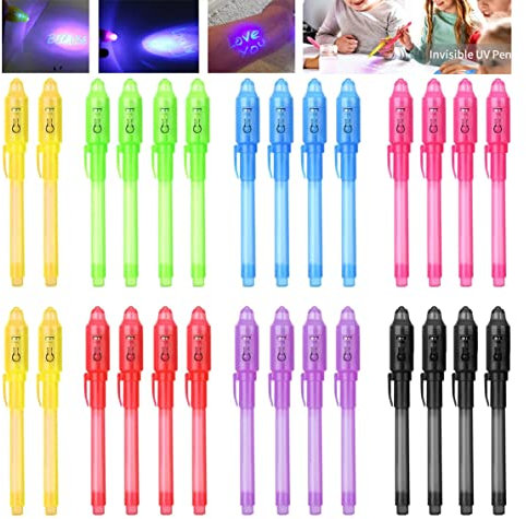 iZoeL UV Stifte 28Stk Kinder Geheimstift Zauberstifte Party Mitgebsel Adventskalender Füllung Detektiv Party Favor, Unsichtbarer Stift Spy Pen zum Schreiben Geheimer Nachrichten
