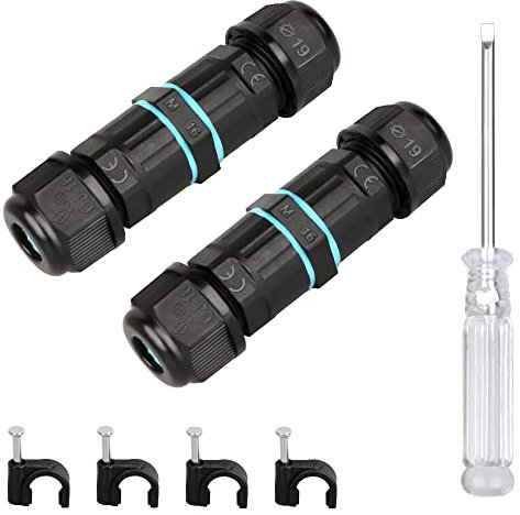 Waterproof Outdoor Cable Connector Zevnico IP68 Cable Connector, 3 Pole Waterproof Connectors for Outside Cables, Inline Electric Cable Connector 2 Way External Sleeve Coupler Ø 4mm-8mm (Pack of 2)