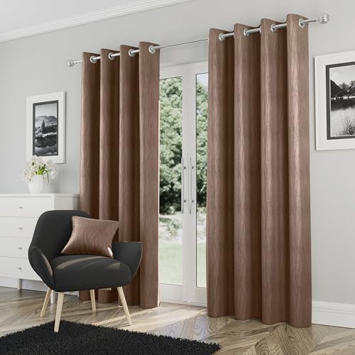 Enhanced Living Goodwood Eyelet Bronze Curtains for Bedroom with Subtle Wave Pattern - 46x72 inch (117x183 cm) - Noise Reducing Thermal Curtains for Bedroom - 2 x Curtain Panels