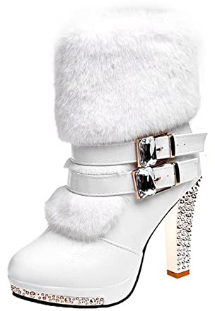 Susenstone 2022 Bottes Pour Femmes à Talons Hauts Vintage Chelsea Bottines Bottines Chaudes ImperméAbles Confortables Sans Lacet Chaussures D'Hiver En Plein Air Bottes De Motard Bottes