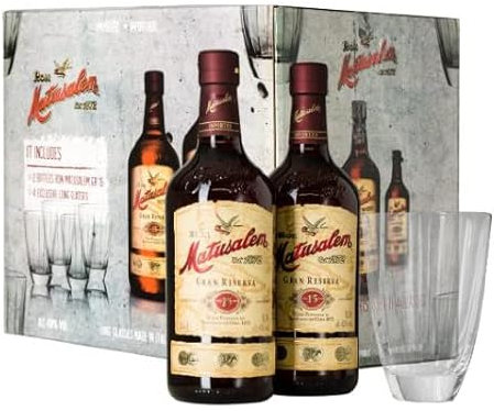 Matusalem Special Pack – Rum Gran Reserva 15 Edizione Speciale. 2 bottiglie da 70cl e 4 bicchieri tumbler alti.