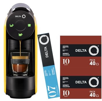 Delta Q - Cafetera de Cápsulas MiniQool - Color Amarillo - 19 Bares de Presión - Capacidad 0,6 L - Incluye 80 Cápsulas Intensidad 10 y 10 Cápsulas Descafeinado