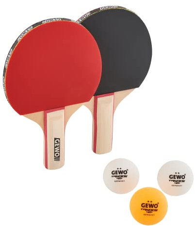 GEWO Midi Schlägerset - Tischtennisschläger-Set mit Zwei kleineren Schlägern und DREI Bällen - 2 Schläger mit verkleinertem Griff und Schlägerblatt sowie Tischtennis-Trainingsbälle, 18,5 x 11cm
