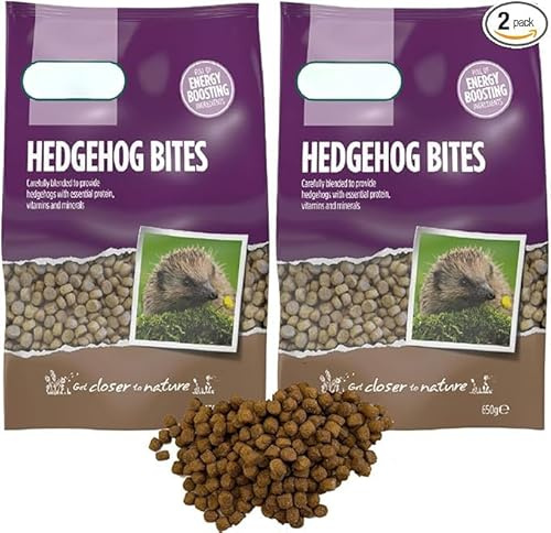 Hedgehog Food Bites Bundle - Pack of 2 x 650g High Energy Rich Nutritious. Pet Food Suitable for Feeding Station or Ground Feeder, Comes with Topline Card.