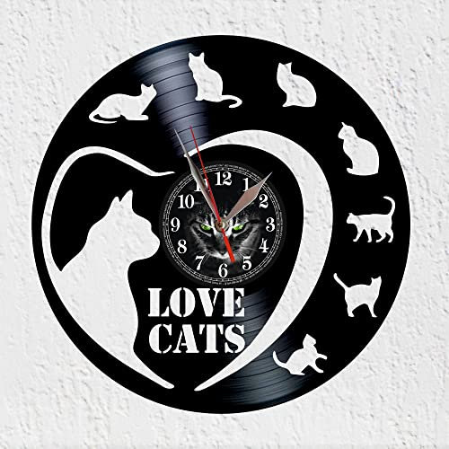 VINY WOODY Wanduhr aus Vinyl mit Katzenmotiv