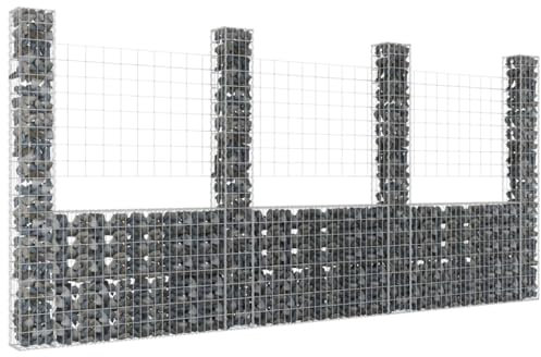 Baziroo Gabion en fer en forme de U, 380 x 20 x 200 cm, argenté, pour murs de soutien, clôture, grillage en pierre, gabion, brise-vue, gabion en pierre, gabion