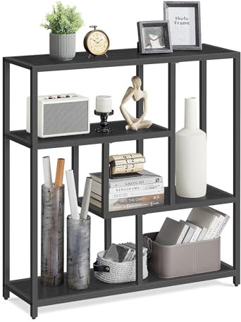 VASAGLE Bücherregal, Regal mit 4 Ablagen, Standregal, 30 x 100 x 103 cm, Aufbewahrungsregal, für Wohnzimmer, Büro, Schlafzimmer, Küche, ebenholzschwarz-tintenschwarz LLS134B56