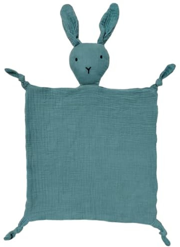ZXUPOI Schmusetuch Kuscheltuch mit Hase Köpfchen Doppellagiger Tüll aus 100% Bio Baumwolle Baby Geschenk zur Geburt Junge Mädchen