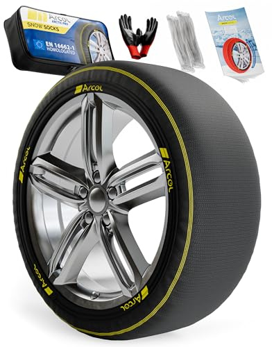 ARCOL Textil Schneeketten Zugelassen EN 16662-1 - /// ArcticPro schneesocken auto, Leicht zu Installieren, für eine Leise, Sichere und Langlebige Fahrt - Detaillierte Maße im Inneren (ArcticPro, XXXL)