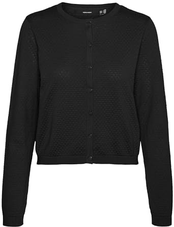 Vero Moda Cardigan da Donna a Maglia Grossa Giacca Corta con Motivo a Nido d'Ape, Nero, S
