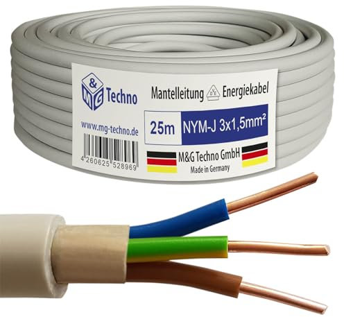 M&G Techno 25m NYM-J 3x1,5 mm² Mantelleitung Feuchtraumkabel Elektrokabel Kupfer Made in Germany