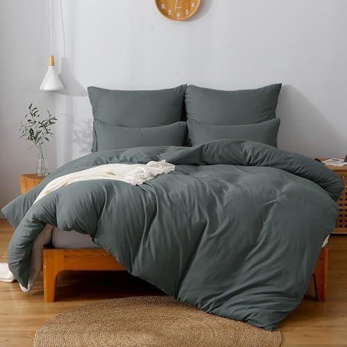 TOCOMOA Bettwäsche 155x220 2teilig Anthrazit, Bettwäsche-Sets Mikrofaser ÖKO-TEX Zertifiziert, Bettbezug und Kissenbezug 80x80cm mit Reißverschluss Weich und Bügelfrei