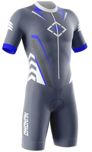 Triathlon Anzug Herren Herren Radsportanzug gepolstert einteilig Trisuit Bike Top Short Trisuit Einteiler für Wettkampf - 3Taschen Cycle, Swim,Fahrradanzug (Type-8,XXS)