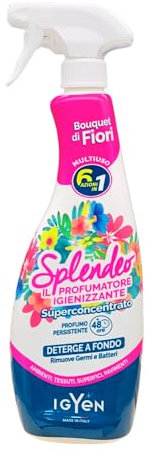 SPRAY DETERGENTE PROFUMATORE IGIENIZZANTE, SUPERCONCENTRATO, per Ambienti, Tessuti, Superfici, Pavimenti, DETERGE A FONDO, Rimuove Germi e Batteri, MULTIUSO 6 AZIONI IN 1, BOUQUET DI FIORI, 750 ML.