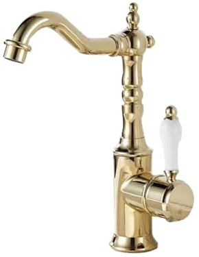 Wasserhahn Küche - Küchenarmatur Retro Antik Stil Messing Einhebel 360° Schwenkbar Spültischarmatur Mischbatterie, Hoher Auslauf Armatur Küche, Gold