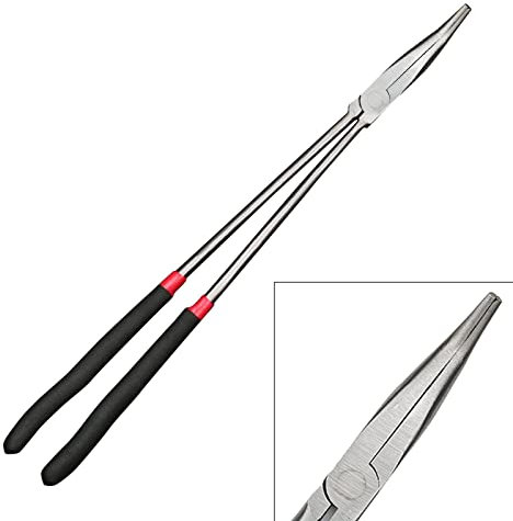 Alicates de mango superlargo de 16 pulgadas, alicates de punta de aguja, cabeza recta, curva de 25/45 grados