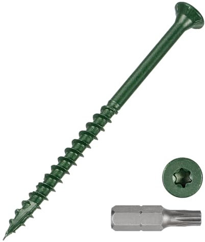 METALLIXITY Deck Screws (#9x3) 100Pcs, Carbon Steel Wood Screw Decking Screws Epoxy Coated with T25 Torx Drive Head - for Wood Fence, Table, Chairs, Green