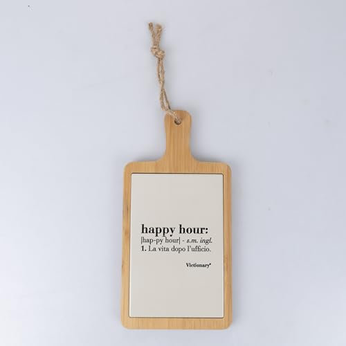 Tagliere in legno di bambù e ceramica, con scritta, 15x29,5 cm, Victionary