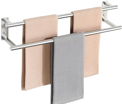 Alise 24'' Double Towel Bars for Bathroom,Wall Mount Towel Holder Towel Racks for Bathroom Labatory,SUS304 Stainless Steel Towel Hanger Towel Rails,Brushed Nickel