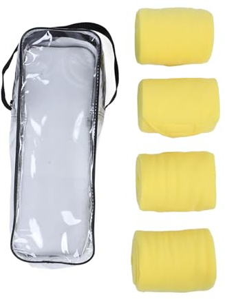 plplaaoo Lot de 4 bandages de protection pour jambes de cheval en polaire douce, réglable, confortable et durable pour sports équestres, équitation, avec sac de rangement (jaune)