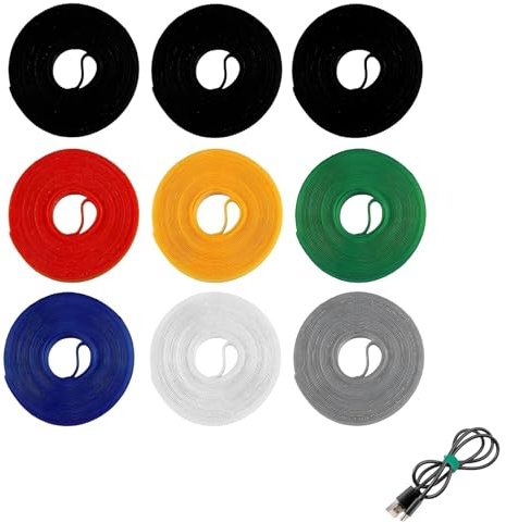 9 rullar Klett Kabelbindare Band, dubbelsidig självhäftande tejp rulle 5mx10mm, långvarig bärbar kabelhantering 7 färger mix för utomhus familj Grüne Pflanzen
