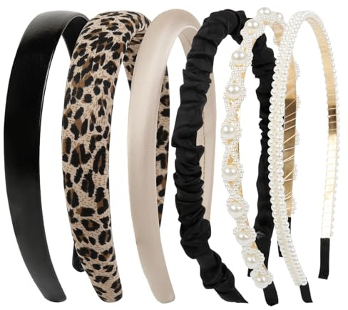 Auroriel 6 Pezzi Fasce per Capelli Donna Antiscivolo Fasce con Perle Cuffie Eleganti Imbottite per Donna Accessori per Capelli Eleganti Elastici