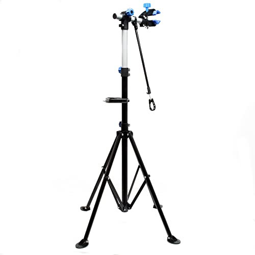 Wiltec Reparaturständer für Fahrräder bis 30 kg, 360° schwenkbar, 108–187 cm höhenverstellbarer Montageständer für E-Bikes & Pedelecs inkl. Werkzeughalter & Lenkradhalterung