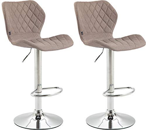 CLP 2er Set Barhocker Cork Stoff I Thekenhocker Höhenverstellbar I Barstuhl Mit Fußstütze 360° Drehbar I Tresenhocker Mit Trompetenfuß, Farbe:Taupe, Gestell Farbe:Chrom