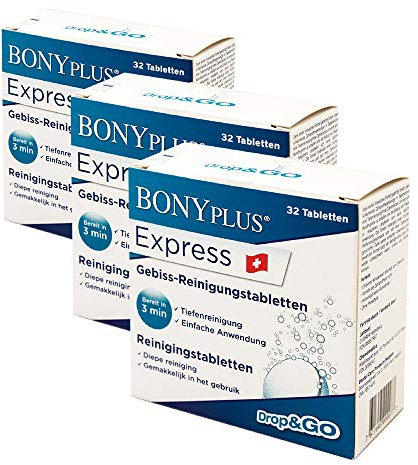 BonyPlus Express Reingungstabletten für Zahnschienen Prothesen - 3 Packungen (3x 32 Reinigungstabletten)