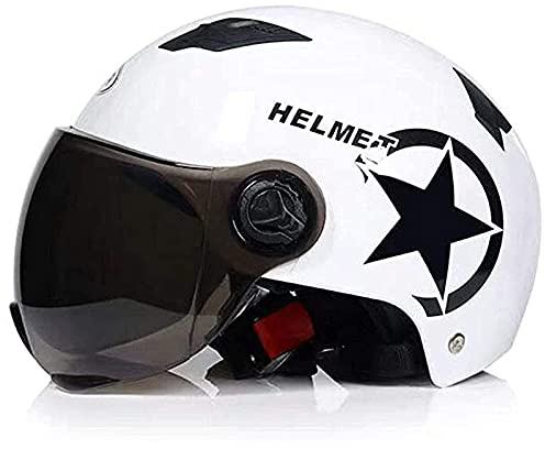 Casco Da Moto Per Adulti Casco A Mezza Calotta Per Moto Casco Aperto Per Bambini Giovani Uomini Donne Scooter Estate Unisex Vintage Casco Jet DOT/ECE Approvato Con Parasole (55-62Cm),Bianca