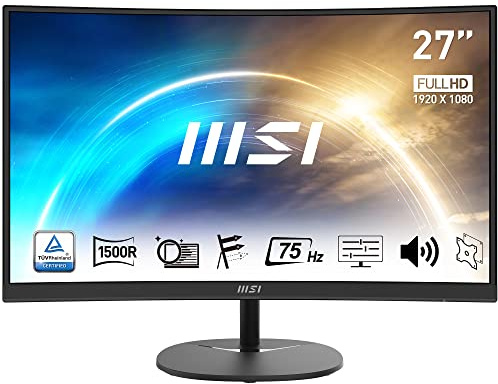 MSI Pro MP271CA Écran Bureautique Incurvé 27 Full HD - Dalle VA 1500R,1920x1080, 75Hz, Confort Oculaire, Contraste 4000:1, Haut-Parleurs Intégrés, Inclinaison Réglable - HDMI, DisplayPort