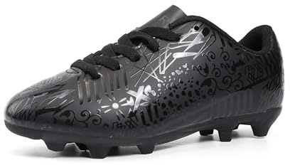 GWMDKI Boys Football Shoes Kids Girls FG/AG Soccer Athletics Training Shoes Profession Competition Teenager Indoor Outdoor Cleats Sneakers All Black 6UK